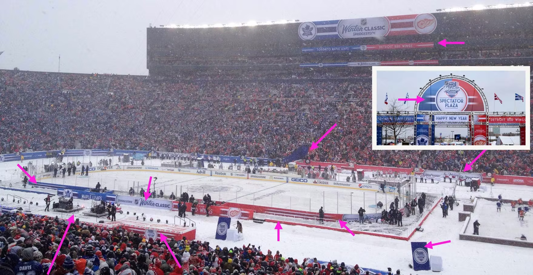 2014 NHL Winter Classic environmental graphics installed at Michigan Stadium